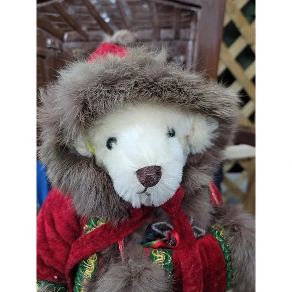 1987 Christmas Mohair Teddy Bear Hollybeary Kringle Beverly Port Gorham Ltd Ed - Picture 2 of 6